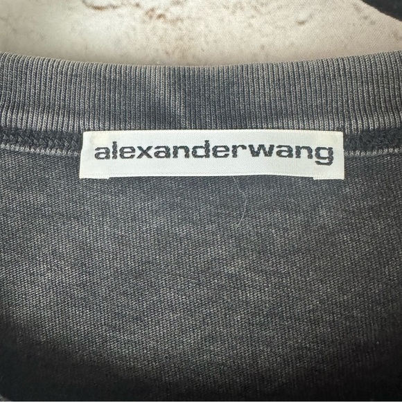 Alexander Wang Women's Small Acid-Wash Crop Logo T Tee Shirt Dark Gray White S - Picture 3 of 10